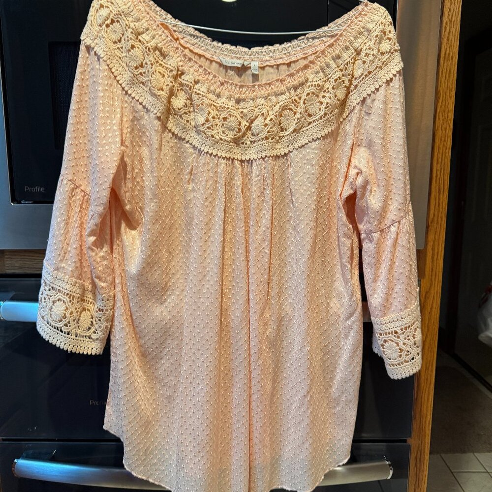 Soft Surroundings Bathurst Peasant Lace Top Peach Large